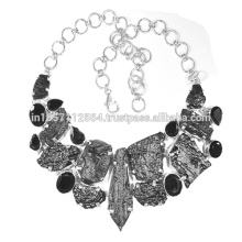 Tektite & Black Onyx Edelstein mit 925 Sterling Silber Handgefertigte Design Halskette Schmuck